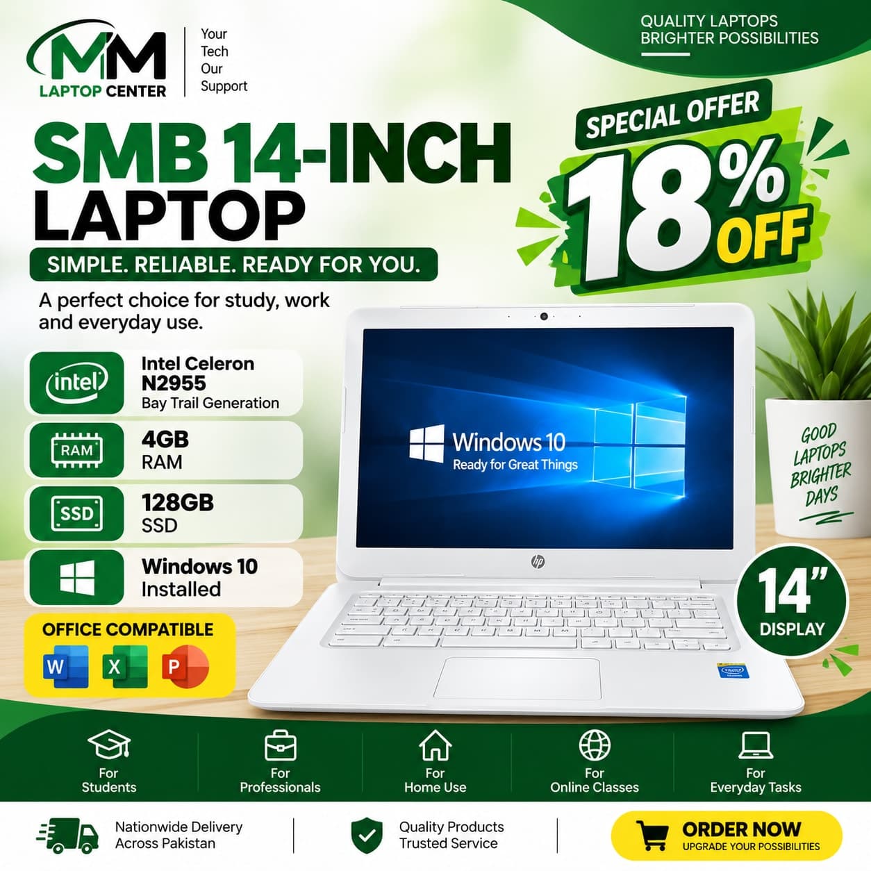 Windows Laptop Hp Smb 14-inch Laptop | Intel Celeron N2955 | 4gb Ram | 128gb Ssd | Business Series