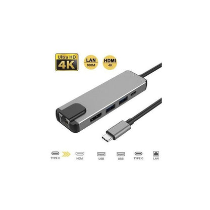 Type-C to HDMI 5-in-1 Hub (LAN + Type-C + USB 3.0 + HDTV)