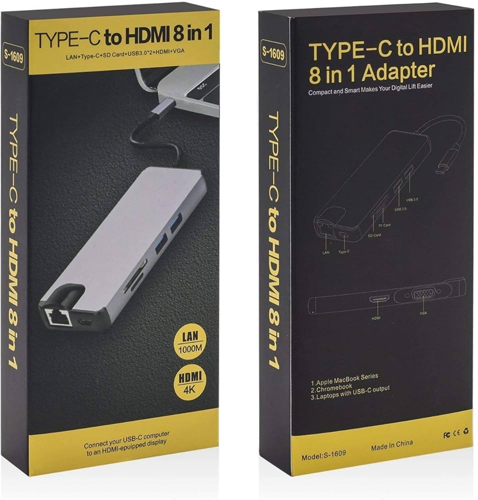 Type-C Hub Thunderbolt 8-in-1 Hub (RJ45 + TF/SD + HDMI + USB + 2×Type-C + PD)