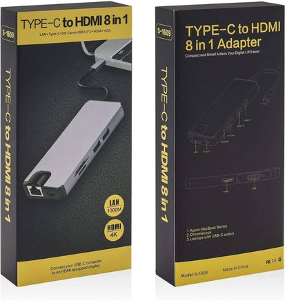 Type-C Hub Thunderbolt 8-in-1 Hub (RJ45 + TF/SD + HDMI + USB + 2×Type-C + PD)