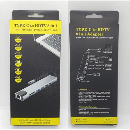 Type-C Hub Thunderbolt 8-in-1 Hub (RJ45 + TF/SD + HDMI + USB + 2×Type-C + PD)