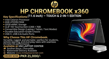HP Chromebook x360 11 G3 EE 2-in-1 Touch Laptop – 4GB RAM 32GB | Convertible Chromebook for Students