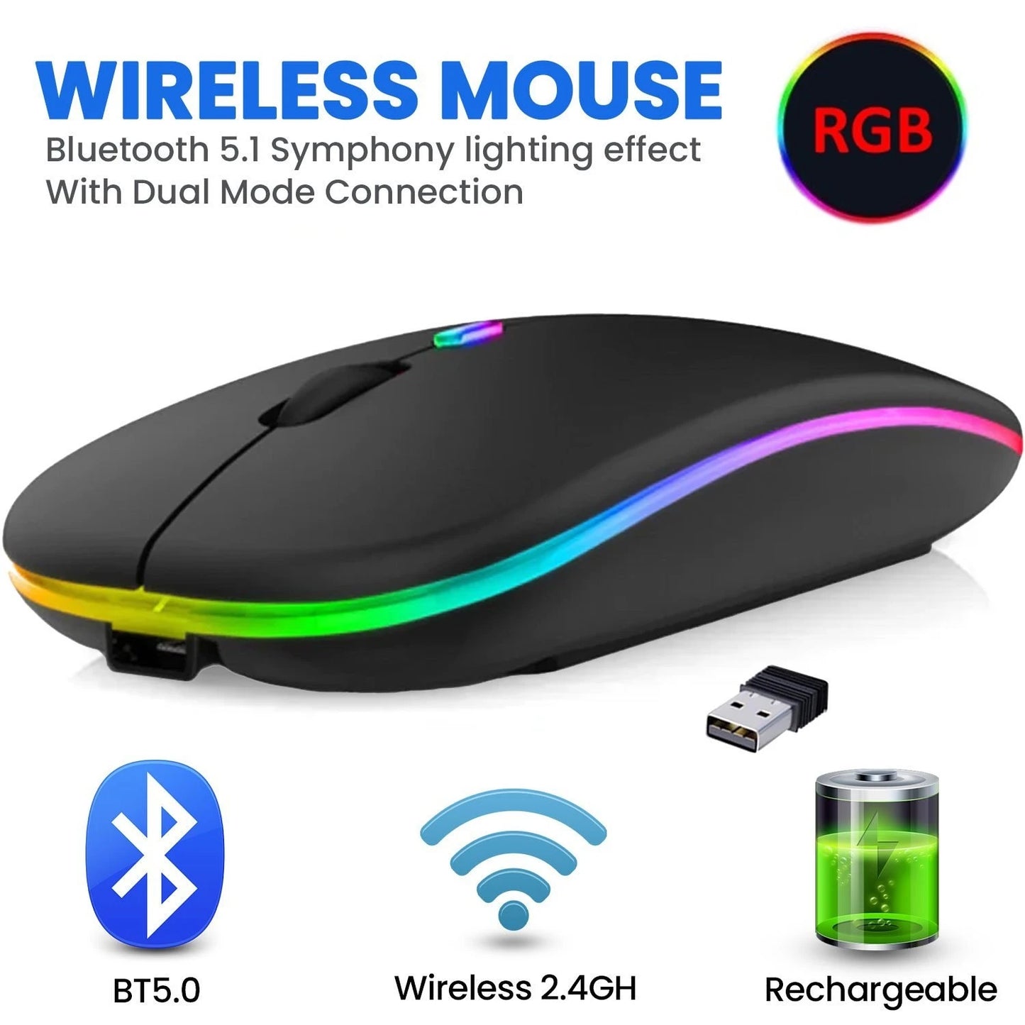 Dell W10 Mouse Wireless And Rechargable(Dual Mode).