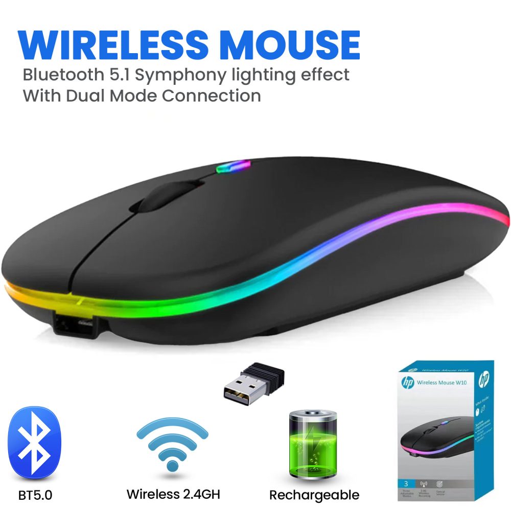 Hp W10 Mouse Wireless And Rechargable(Dual Mode).